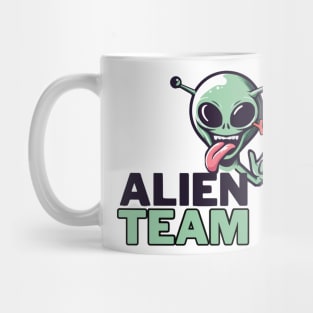 Alien team. Funny alien. Design for ufologists. Mug